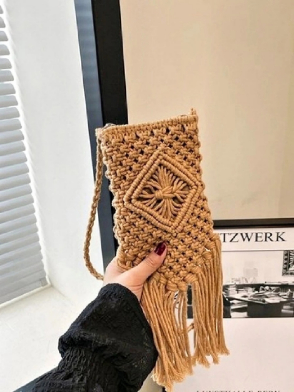 Woven Fringe Clutch in Brown